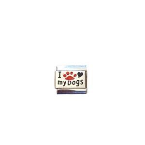 I Red Heart Love My dogs Italian Charm Enamel Link 9MM